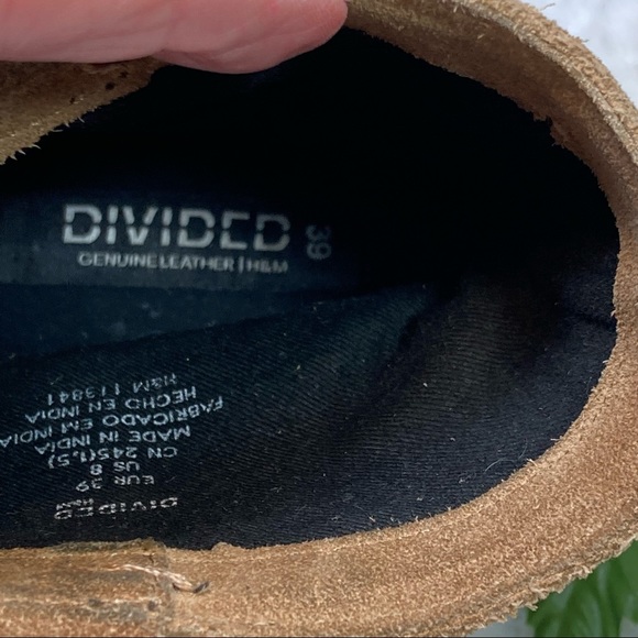 Divided H&M Fringed Ankle Bootie Buckle Genuine Leather Light Brown - Picture 7 of 8